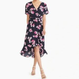 J. CREW floral faux wrap dress pink and navy size S